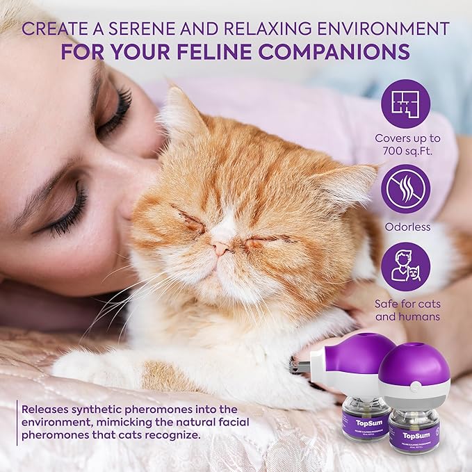 TopSum Cat Calming Diffuser Refill: 2 Refills Cat Pheromones Calming Diffuser Refill – Helps Reduce Scratching Peeing Meowing Hiding Urine Marking Aggression