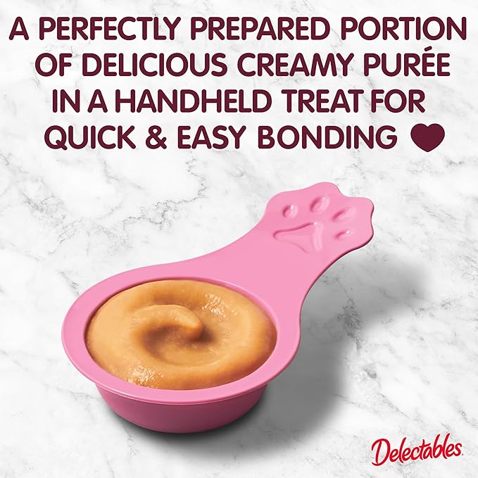 Delectables Lickable Spoon Handheld Wet Cat Treats Made with Real Salmon & Tuna, Creamy Puree, Mess Free, Quick & Easy, Grain-Free, No Added Fillers, No Added Preservatives, Variety Pack, 32ct