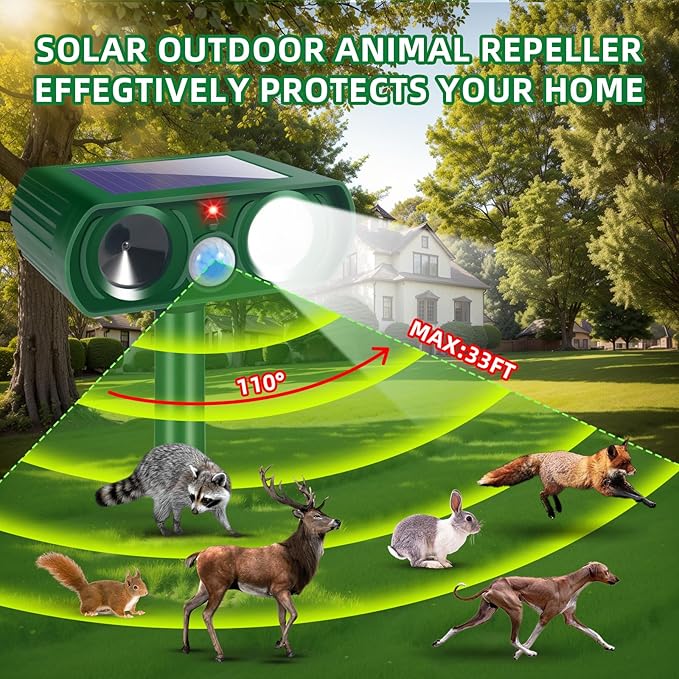 2026 Cat Repellent Outdoor Solar Ultrasonic Animal Repellent Outdoor with Motion Activated Deterrent&LED Flash Lights Deer Repellent Devices to Scare Squirrel Rabbit Raccoon Skunk for Yard Lawn(2Pack)