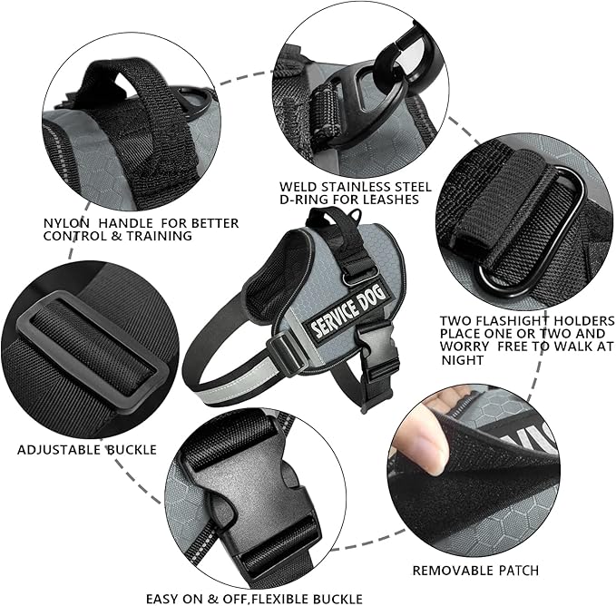 JSXD Dog Harness,No-Pull Service Dog Harness with Handle Adjustable Outdoor Pet Dog Vest 9M Reflective Nylon Material Vest for Breeds,Easy Control for Small Medium Large Dogs
