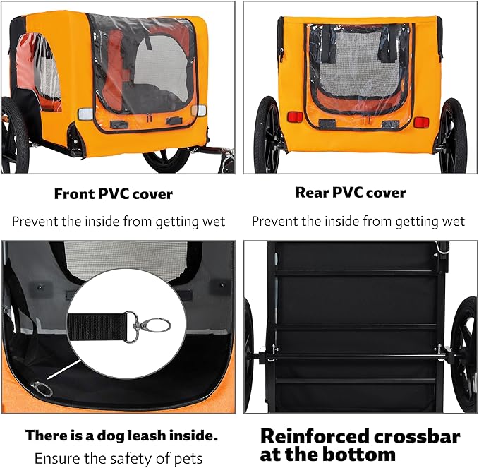 Heavy-Duty Dog Bike Trailer & Collapsible Pet Carrier for Bike with 16-Inch All-Terrain Wheels, Universal Hitch, Safety Flag & Weather-Resistant Design for Outdoor Adventures