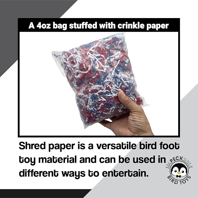 1655 USA Crinkle Paper Foraging Fill - 4oz Red White and Blue Shredded Crinkle Paper Filler - Bird Nesting - Safe Shreddable Enrichment for Parakeets, Cockatiels, Conures, African Greys & Macaws