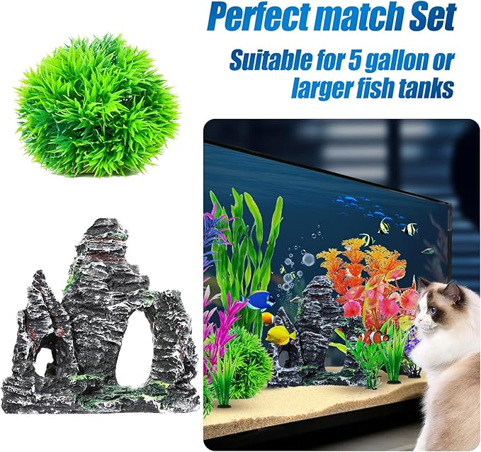 CousDUoBe 13Pcs Aquarium Plants Cave Rock Decor Set& Fish Tank Artificial PlasticPlants,Fish Tank Accessories Small Large Aquarium Decorations Kit
