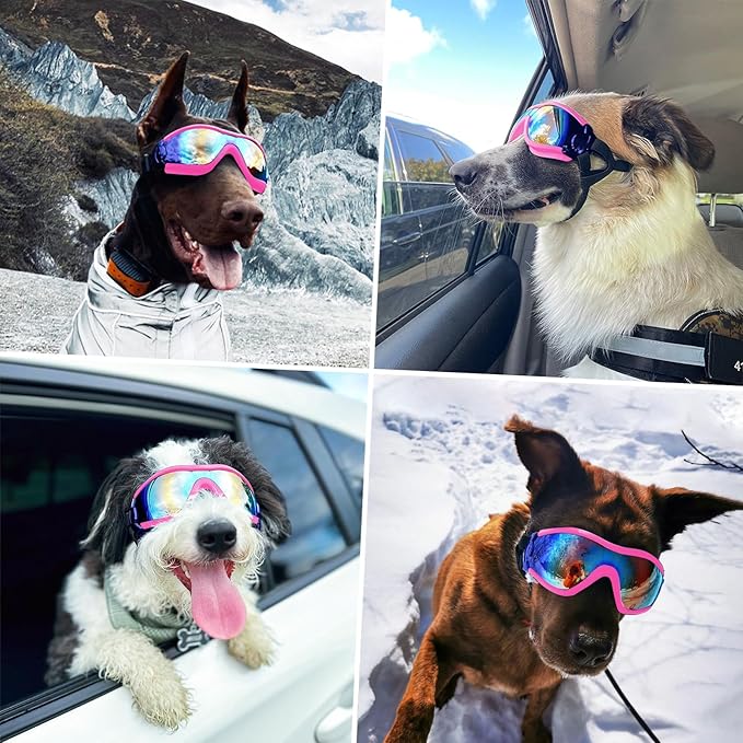 LESYPET Dog Goggles Medium Large Breed, UV Wind Dust Protection Medium Dog Sunglasses Eye Protection, Eye Wear Pet Glasses with Adjustable Strap for Outdoor Riding, Pink