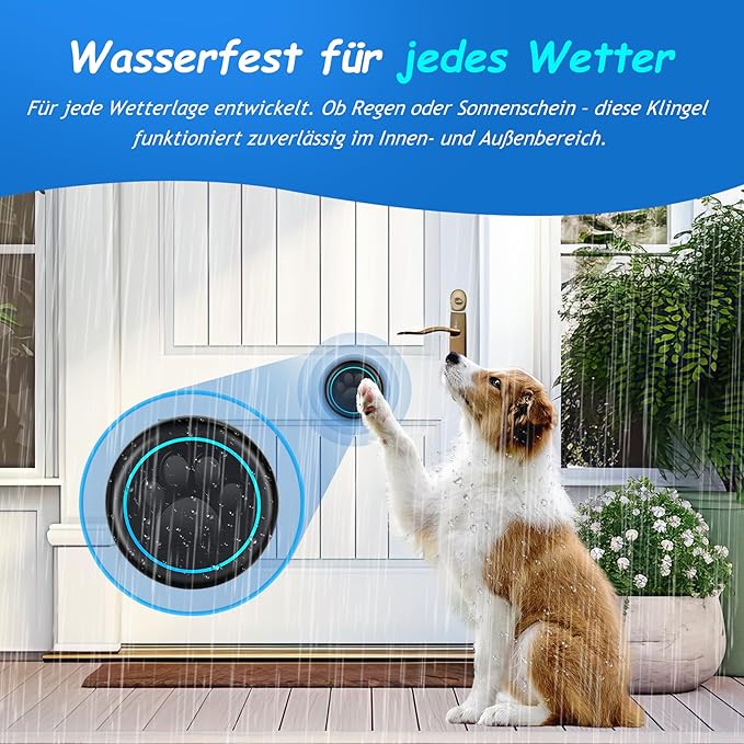 Soft Ring Blk Dog Bells to Go Outside - Wireless Dog Door Bell with 1000ft Range, 60 Melodies, LED, Waterproof Potty Training Bell for Dogs - Dog Door Bells for Potty Training(2 Receivers & 1 Bell)