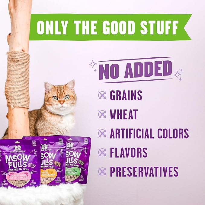 Stella & Chewy's Meowfulls Freeze Dried Cat Treats - Turkey & Duck Recipe - Raw Protein with Probiotics-& Salmon Oil - 1 Calorie Per Treat - 1.5 oz,(Pack of 2)