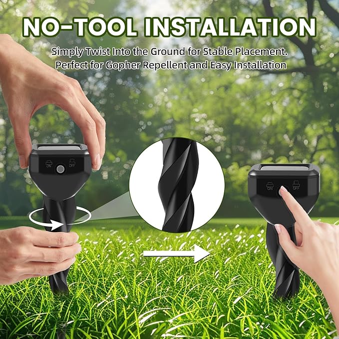 2026 Upgraded Mole & Snake & Skunk & Rabbit Repellent Solar Powered, Ultrasonic Deterrent, IP65 Waterproof, Effective Get Rid of Gopher Raccoon Vole Groundhog Chipmunk for Yard Lawn Garden, 4-Pack