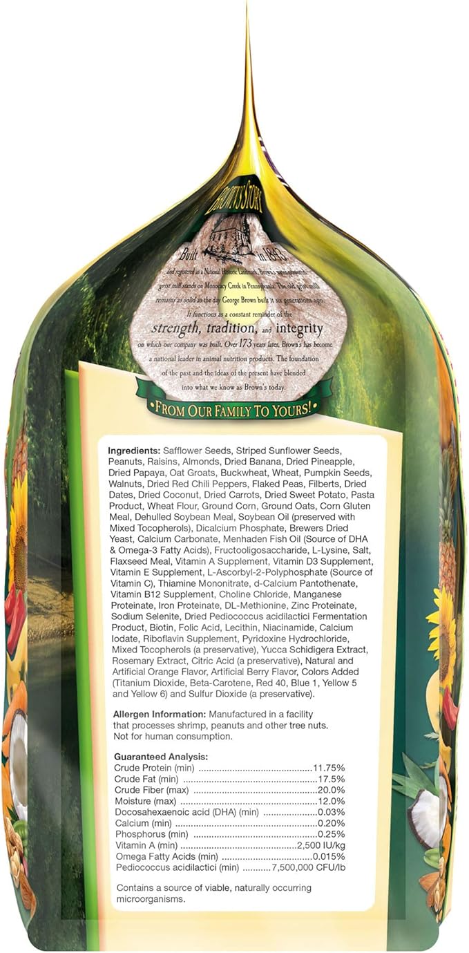 F.M. Brown's Tropical Carnival Gourmet Large Hookbill Food for Parrots, Cockatoos and Macaws Over 13", 5-lb Bag - Vitamin-Nutrient Fortified Daily Diet