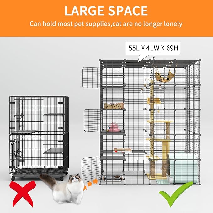 Oneluck 5-Tier Extra Large Cat Cages Indoor, 69 Inch Enclosure, Catio DIY Cat Playpen Detachable Metal Wire Kennels Cat Crate Exercise Place Ideal for 1-4 Cats