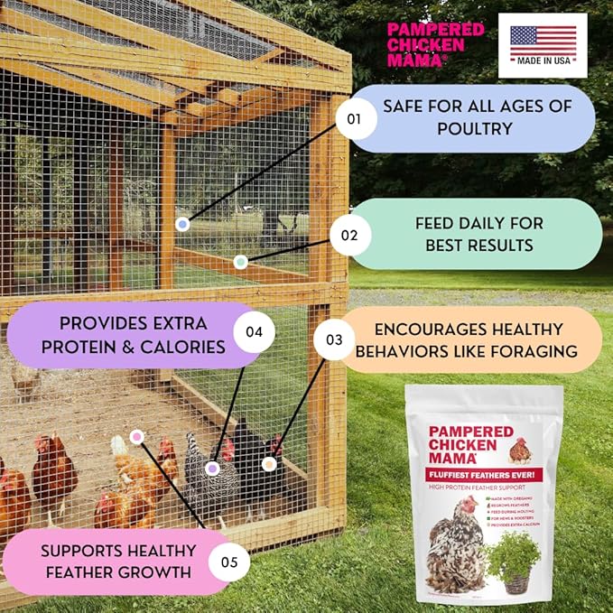 Pampered Chicken Mama Molting Supplement for Chickens: Fluffiest Feathers Ever Backyard Chicken Feed and Supplies for Hens (2 pounds)