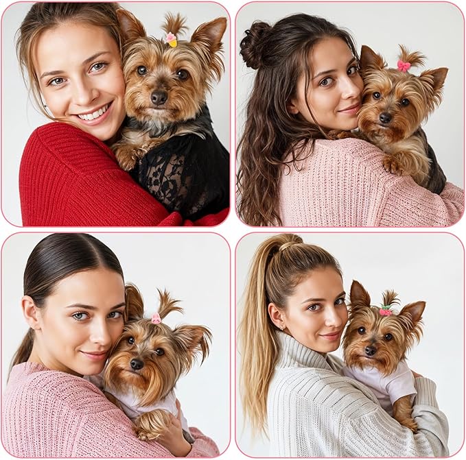 20 Pcs Dog Hair Bows with Rubber Bands, Cute Dog Bows, Mini Hair Ties Bulk, Various Styles Girl Dogs Accessories, Puppy Bow for Small Size Dogs Yorkie Shih Tzu Maltese (Pink)