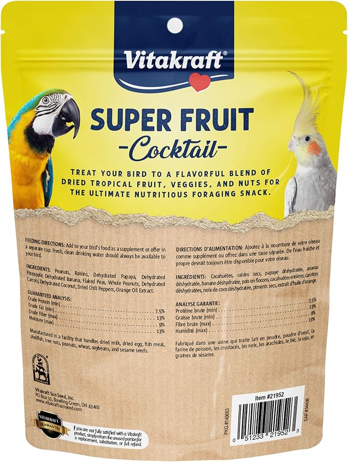 Vitakraft Fresh Super Fruit Cocktail - Tropical Parrot Fruit Blend - Parrot and Cockatiel Treat 1.25 Pound (Pack of 1)