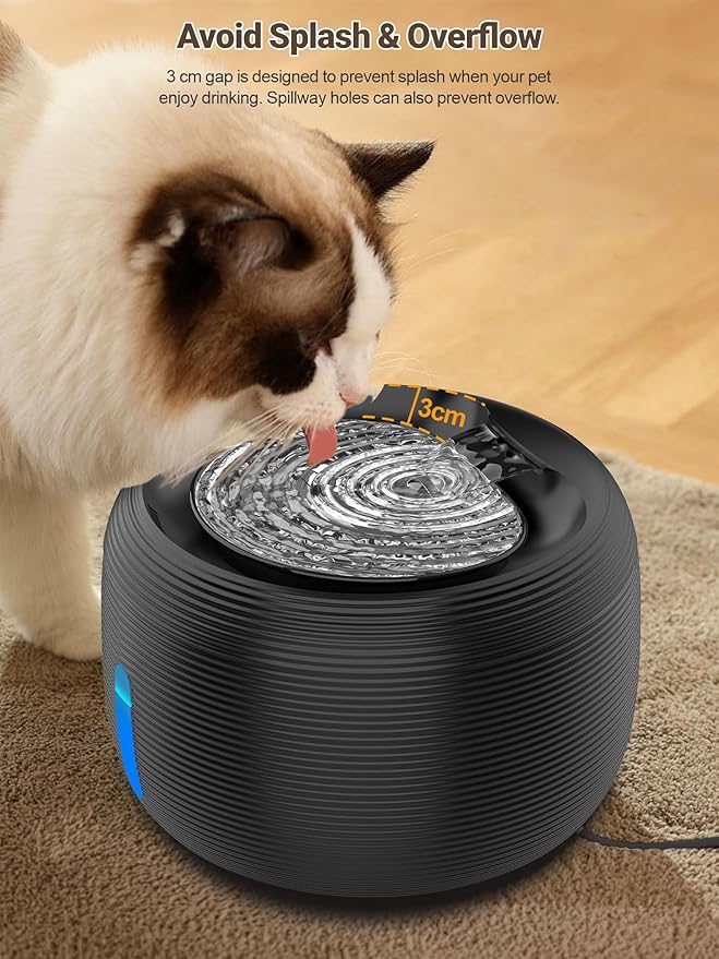SIBAYS Cat Water Fountain, 3.5L/118oz Large Capacity Pet Water Fountain Cat Fountains for Drinking, Automatic Quiet Dog Water Bowl Dispenser with LED Light & Water Level Window(FS77, Black)