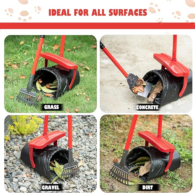 Dog Pooper Scooper With Bag Attachment,Heavy Duty Metal Rake&Spade Swivel Bin,NonBreakable Poop Scoop for Small Large Dogs,Includes 100 Waste Bag Odorless Design Easy to Use on Grass,Dirt,Gravel