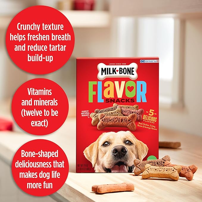 Milk-Bone Flavor Snacks Large Dog Biscuits, Flavored Crunchy Dog Treats, 24 Ounce Box