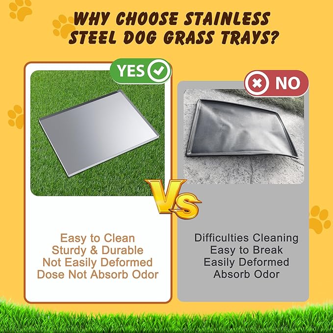 Upgrade Stainless Steel Dog Grass Pad with Tray, Potty Training System for Dogs, 4-Layer Quick Drainage & Odor Control, Heavy Duty Indoor Outdoor Grass Turf for Balcony, Porch, Home Use-31.5"x23.6"