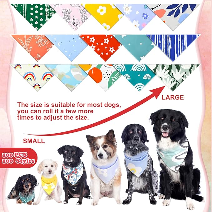 150 Pcs Boho Dog Bandanas Bulk Pet Bibs Colorful Triangle Scarf Pet Boho Bandanas for Medium Large Dogs Spring Summer Birthday Costume Decoration