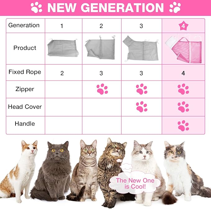 Cat Shower Net Bag Grooming Bathing Adjustable Washing Bag Multifunctional Cat Restraint Accessories Prevent Biting Scratching, Nail Trimming, Ears Clean, Keeping Calm(Pink)