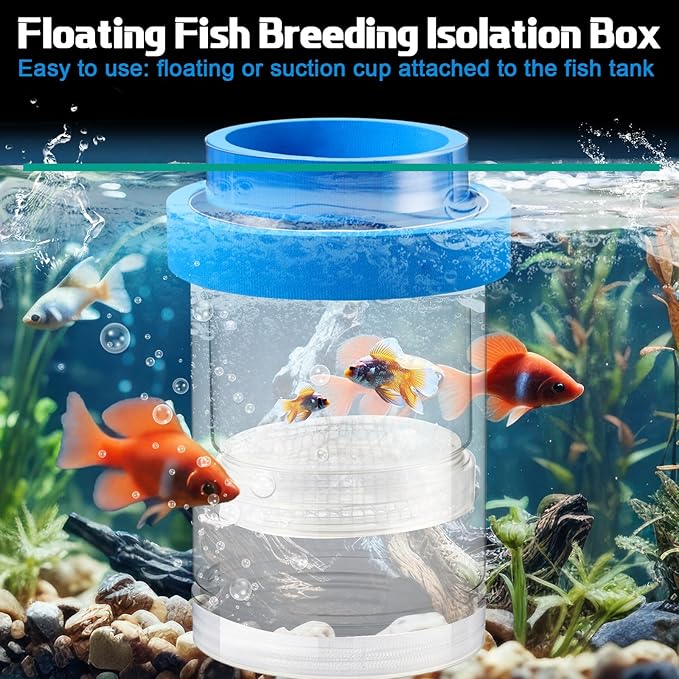 2 Pcs Breeder Box for Fish Tank Aquarium Breeder Separation Net Breeding Box with Suction Cup for Small Fish Shrimp Clownfish Guppy(Blue,M)