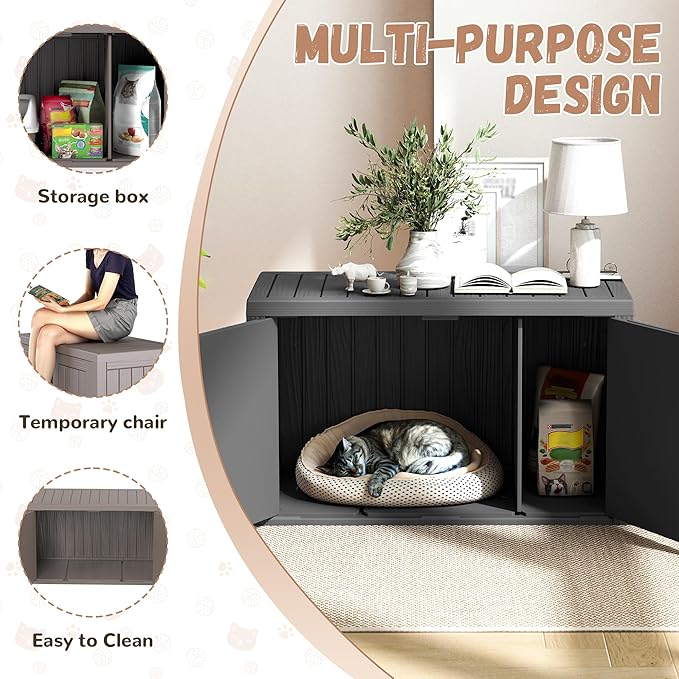 DRATO Outdoor Indoor Cat House, Resin Waterproof & Easy to Assemble Cat Shelter Suitable for Indoor & Outdoor Cats, Sturdy & Durable