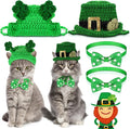 MTLEE 4 Pcs St Patrick's Day Pet Costume Accessories, 2 Pcs Shamrock Headband for Cat and 2 Pack Green Cat Neck Bow St. Patty's Day Top Hat with Ear Holes and Chin Straps Adjustable for Pets