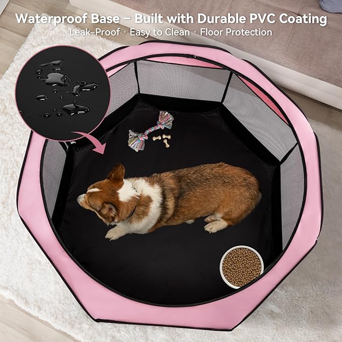 Portable Indoor Dog Playpen for Small Dogs & Puppies by A 4 Pet – 29.92" Pop-Up Soft Puppy Playpens with Bowl, Waterproof Floor, Calm Safe Space for Home, Travel & Daily Use
