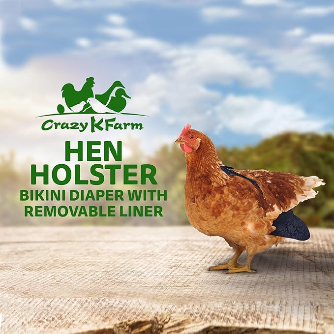 Hen Holster Bikini Diaper, Bird Diaper & Harness for Hens, Roosters, Ducks, Geese - with Removable Vinyl Liner, Adjustable Fit for Outdoor Adventures & Indoor Use - Easy to wear - S/M, Denim