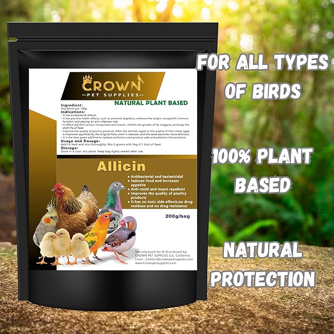 Allicin Natrual Plant Based Protection for Backyard Chickens, Poultry, Pigeons, Parrots & All Cage Birds – Natural Booster, Respiratory Health & Immune Booster – Safe for All Birds