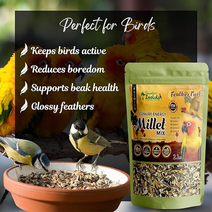Danodia's Zoolulu Premium Conure Energy Millet Mix (950g/2 lbs) | Premium Bird Food Blend for Conures, Quakers, Cockatiels & Lovebirds | Daily Feeding Blend