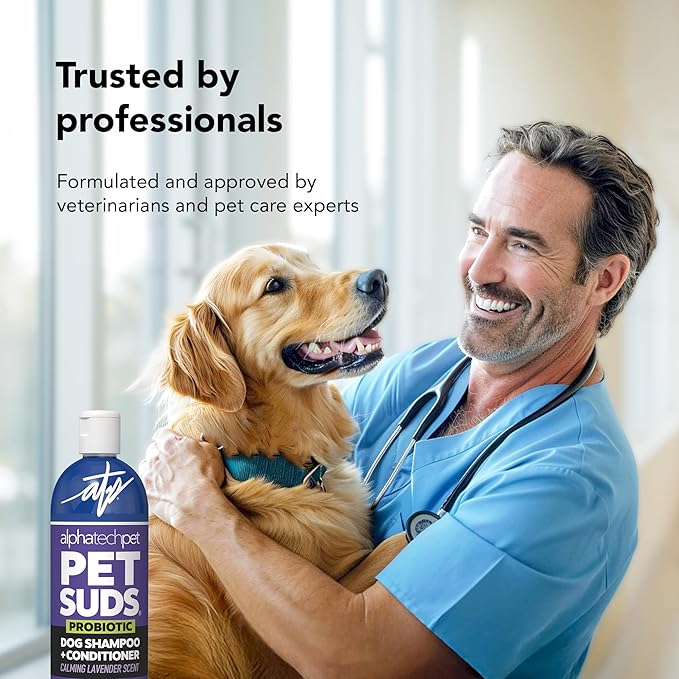 PetSuds Probiotic Dog Shampoo and Conditioner - Helps with Hotspots, and Dry, Oily Skin - Hypoallergenic and Sulfate Free Pet Shampoo - Lavender, 16 Oz. by Alpha Tech Pet
