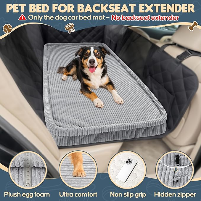 Dog Car Bed, Non-Slip Backseat Extender Pet Mat, Removable Washable Dog Bed for SUVs, Sedans & Trucks, Anti-Slip Travel Bed for Dogs, Easy Clean & Scratch-Proof & Comfort (No Backseat Extender)