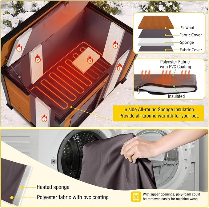 Aivituvin Dog House Outdoor Heated Dog Kennel with Insulated Liner All-Around Iron Frame Large Dog Cage for Small & Medium & Large Dogs,Waterproof