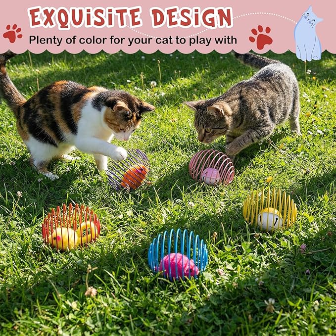 Jecery Cat Spring Balls Toys Stretchable Rolling Balls Colorful Playful Coils Interactive Action Toy Caged Rats for Kitten Pet Supplies (Mouse and Bell,Multicolor,5 Pcs)