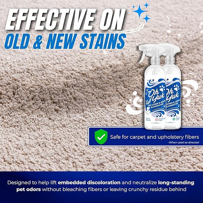 Oh Yuk Probiotics Pet Odor Eliminator and Stain Remover Spray – Dog & Cat Urine and Poop Odor Eliminator for Home, Pet Pee Smell Remover & Deodorizer – 27 fl oz (Unscented)