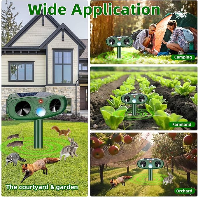 2025 Ultrasonic Animal Repellent Outdoor Deer Repellent Devices, 2Pack Solar Animal Repeller Motion Detection, Cat Repeller Outdoor to Scare Squirrel Dog Repellent Deterrent for Yard