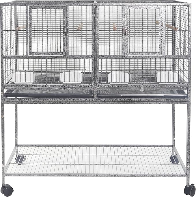 1F/2F/3F Stackable Center Divided Breeder Breeding Bird Flight Double Rolling Cage for Aviaries Canaries Cockatiels Lovebirds Finches Budgies Small Parrots. (Black Vein, 1F)