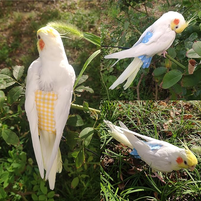 VANFAVORI Bird Diaper Harness Flight Suit Clothes with 80 Inch Flying Leash Rope for Parrots Conure Cockatiel Pet Birds Weight 80-105 Grams, M Size Yellow, Including A Cotton Pad
