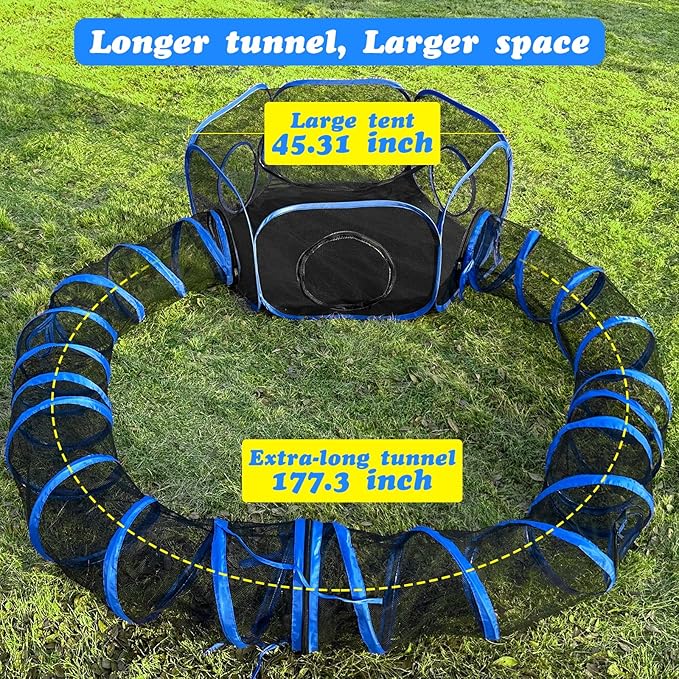 Outdoor Cat Enclosures Playground with 2 Circle Playpen Tunnels Catio, Outside House Include Portable Tent for Cats, Kitty and Small Animals - Indoor Outdoor Fence with Top Cover