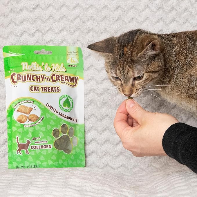 Fieldcrest Farms Nothin’ to Hide Collagen Cat Treats – Crunchy & Creamy Cat Snacks, High-Protein Healthy Treats for Skin, Coat & Joint Support, Catnip Flavor, 3 oz.