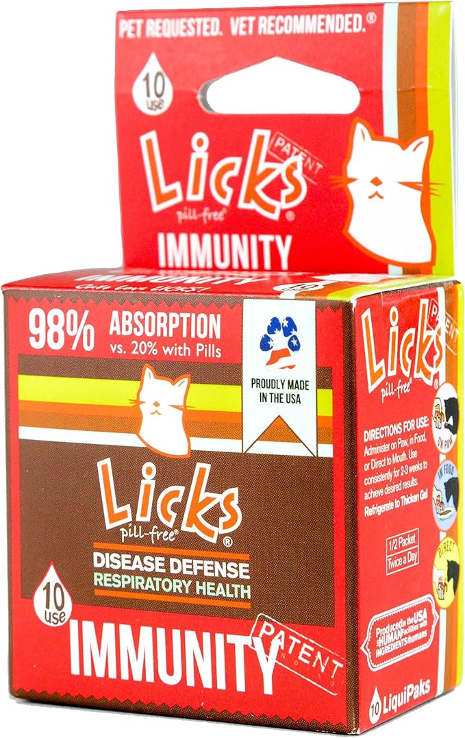 Licks Pill-Free Cat Immunity - Immune Support Cat Supplies - Respiratory Supplements - Health Supplies - Gel Packets - 10 Use