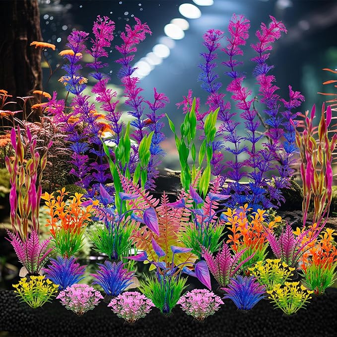 Ameliade Fish Tank Artificial Plastic Plants Decorations Large Aquarium Decor Betta Goldfish Tank Accessories Fish Bowl Ornaments（Colorful）