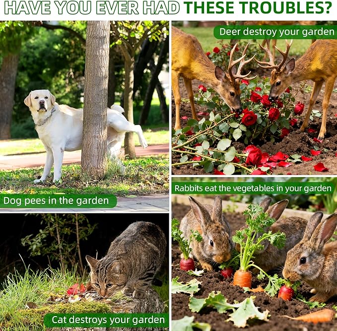 2026 Upgraded Solar Ultrasonic Animal Repellent Deer Repellent Devices Cat Deterrent Outdoor with Motion Sensor Dog Deterrent Keep Raccoon Squirrel Skunk Rabbit Away from Yard Lawn Garden 4 Pack