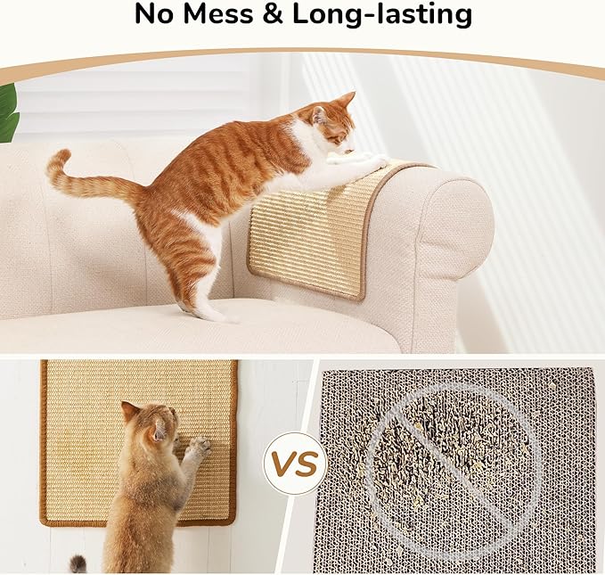 FUKUMARU 2 Packs Cat Scratching Mat, 23.6 x 15.7 Inch Natural Sisal Cat Scratch Pad Mats for Indoor Cats, Horizontal Cats Wall Scratcher Kitten Floor Rug with Sticky Tape, Furniture Protector