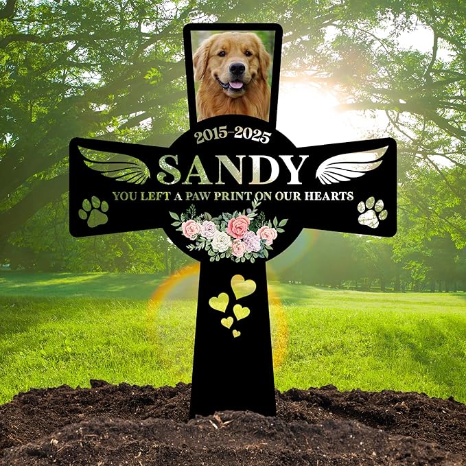 Pet Grave Marker Dog | Custom Dog Tombstones for Graves Outdoor with Name and Date | Pet Memorial Cross for Graveyard or Garden | Weatherproof Pet Tombstone for Dogs