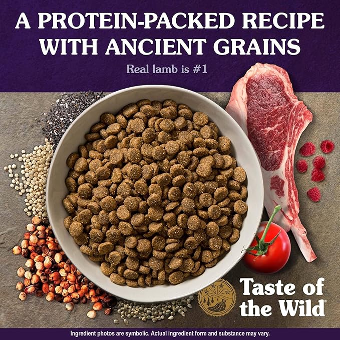 Taste of the Wild with Ancient Grains Ancient Mountain Canine Recipe with Roasted Lamb Dry Dog Food, Made with Protein from Real Lamb and Guaranteed Nutrients and Probiotics 14lb