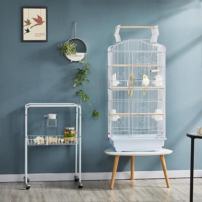 Yaheetech 64-inch Open Play Top Bird Cages for Parakeets Cockatiels Finches Lovebirds Canaries Conures Budgies Parrot Birdcage w/Detachable Rolling Stand, White