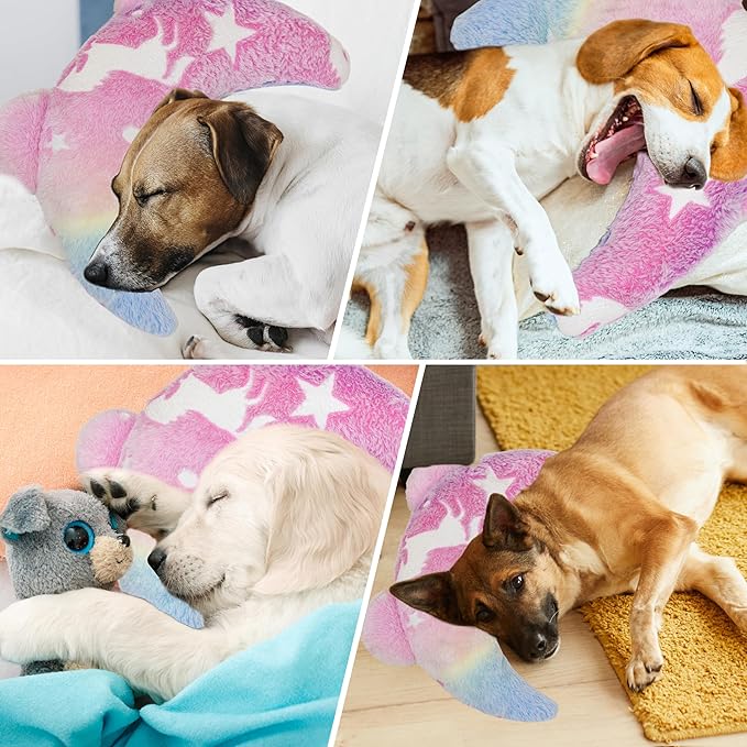Pet Calming Pillow for Dogs, Soft U-Shaped Pillow Glow in The Dark, Joint Relief, Sleep Comfortably,Suit for Small, Medium, Large Dogs, Fluffy Pet Neck Pillow (M-Light Pink)