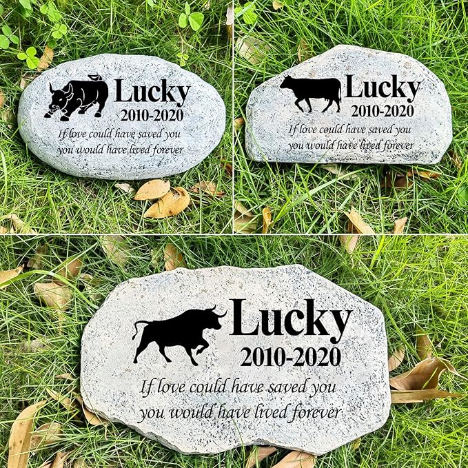 Personalized Bull Memorial Stone, Garden Memorial Stone Personalized, Cow Headstone, Bull Tombstone, Memorial Plaque Outdoor, Garden Stepping Stone (Bull & Cow)
