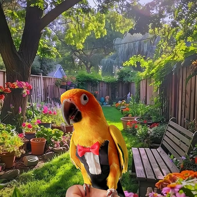 Bird Diapers Bird Harness Tuxedo Flight Suits with 80in Flying Leash Parrot Nappy with Waterproof Inner Layer Urine Wet Suite for Cockatiel Conure Parakeet Macaw Budgie-Black,L