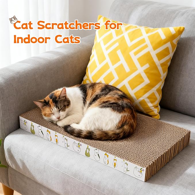 PatiencET 2 Pack Cardboard Cat Scratcher Pad with Catnips, Flat Double-Sided Cat Scratching Board for Small Medium Cats Kittens